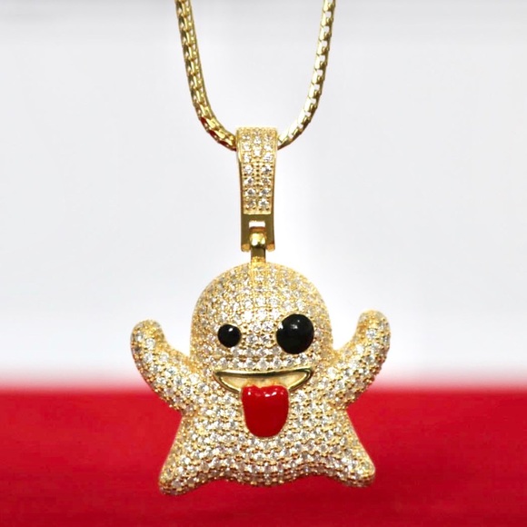925 Sterling Silver SNAPCHAT EMOJI GHOST NECKLACE - Picture 3 of 6